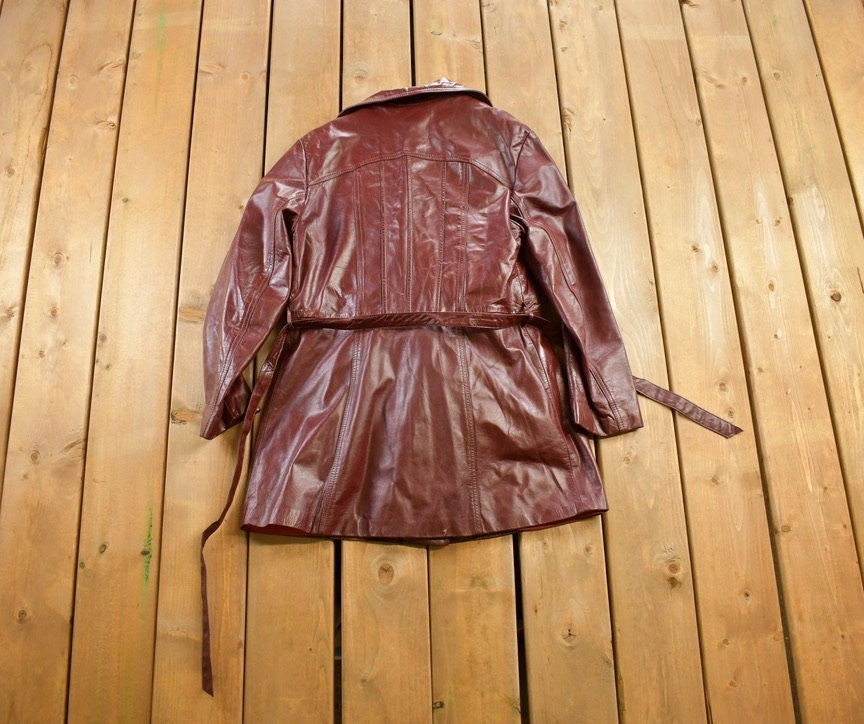 Vintage 1980s Burgundy Leather Jacket / Fall Outerwear / Leather Coat / Trench Coat / Fur Lined / Suede Jacket