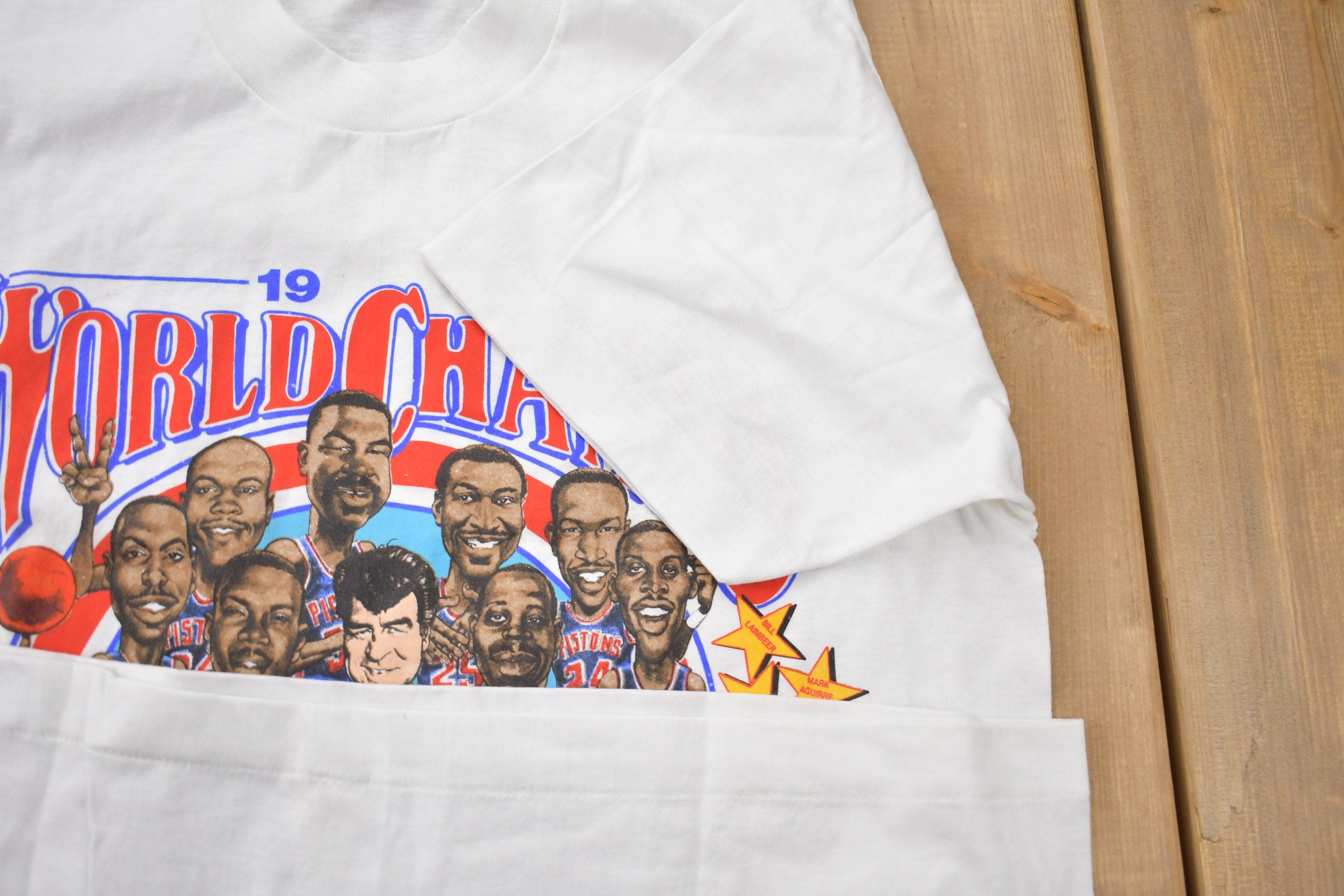 Vintage 1989 Detroit Pistons NBA World Champs Big Head Graphic T-Shirt