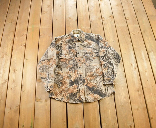 Vintage 1990s Northwest Territory Forest Camo Button Up / Souvenir / Flannel / Outdoorsman / Wilderness Sweatshirt /