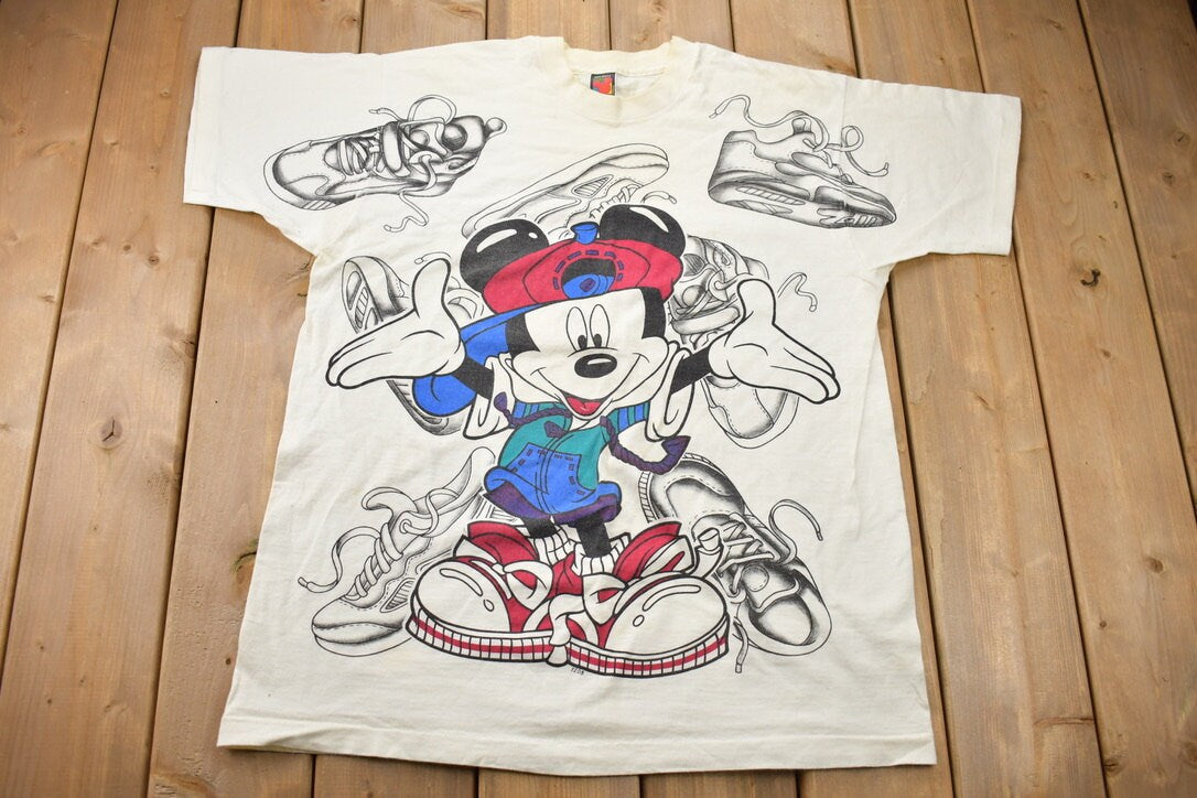 Vintage 1990s Disney Sneakers Big Print Promo T-Shirt / 90s Graphic Tee / Vintage Mickey Mouse / Made In USA / 90s Disney Tee