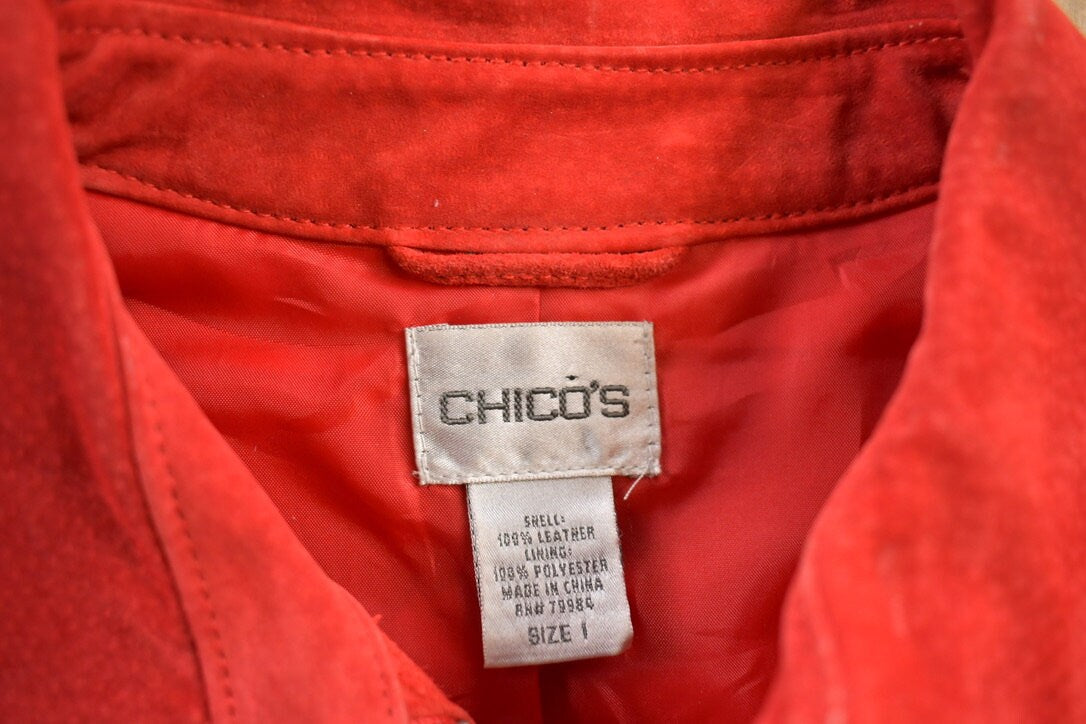 Vintage 1990s Chicos Suede Leather Light Jacket / Patchwork / Streetwear / Red Leather / Chicos /