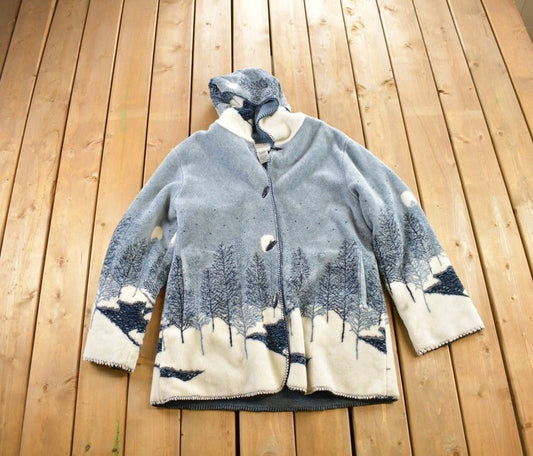 Vintage 1990s White Stag All Over Graphic Fleece Sweater / Winter Themed / 90s Sweater / Streetwear / Aztec / Toggle Buttons / Hiking