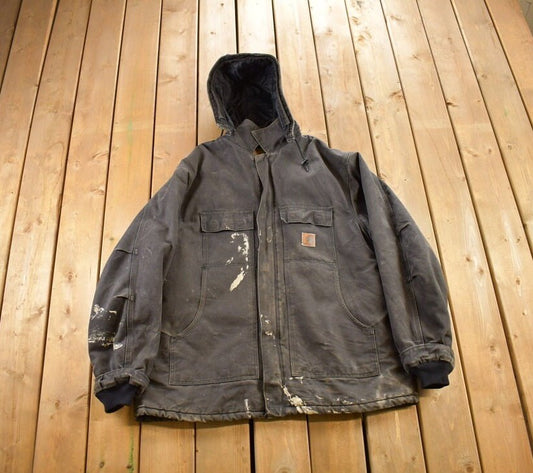 Vintage 1990s Carhartt Winter Jacket / Workwear / Streetwear / Made In USA / Blanket Lined Jacket / Distressed Carhartt / Paint Stained