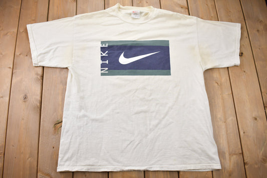 Vintage 1990s Nike Middle Swoosh Big Graphic T-Shirt / 90s / Streetwear / Vintage Athleisure / Brand and  Logo / 90's Nike / Made In Mexico