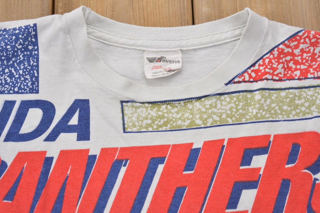 Vintage 1990s Florida Panthers All Over Print NHL Graphic Kids T-Shirt Made In Canada