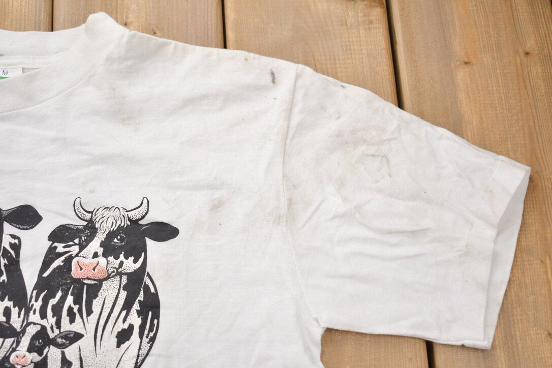 Vintage 1990s Double Sided Cows Graphic T-Shirt / Single Stitch / Streetwear / Nature T Shirt / Outdoorsman / Cute / Funny