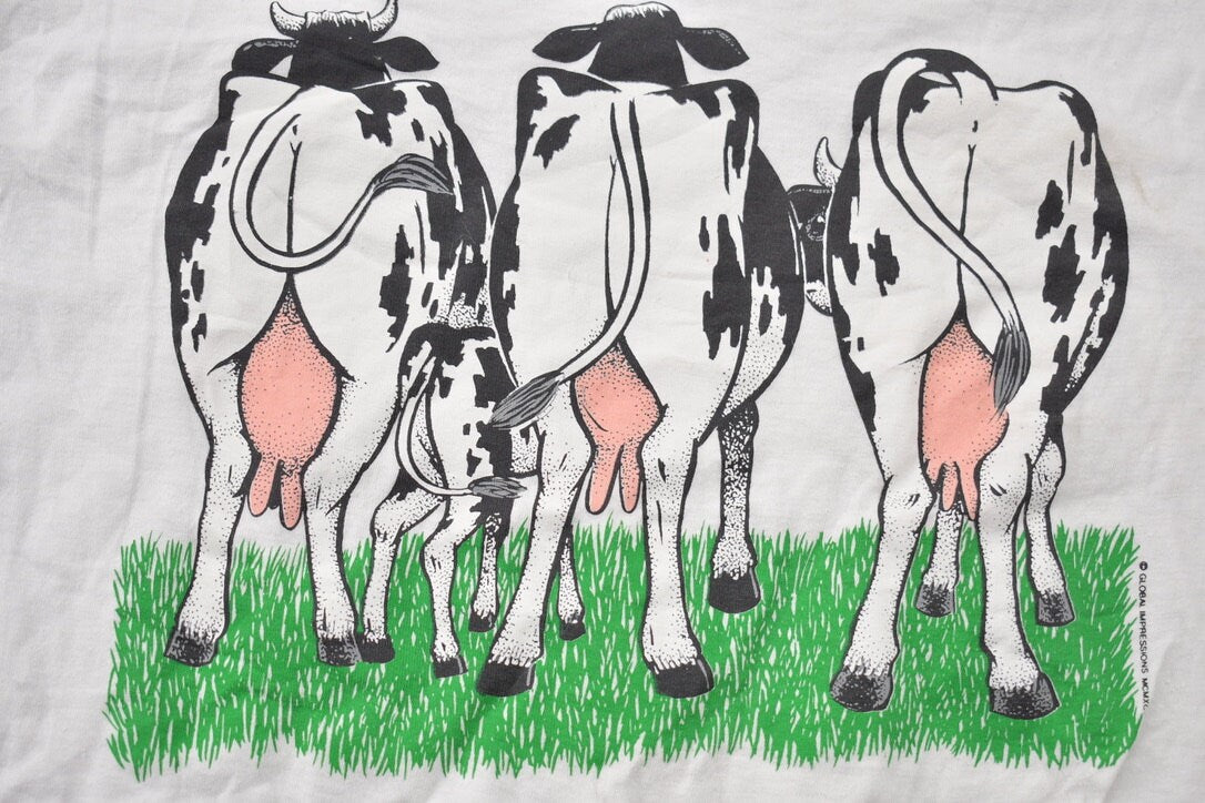 Vintage 1990s Double Sided Cows Graphic T-Shirt / Single Stitch / Streetwear / Nature T Shirt / Outdoorsman / Cute / Funny