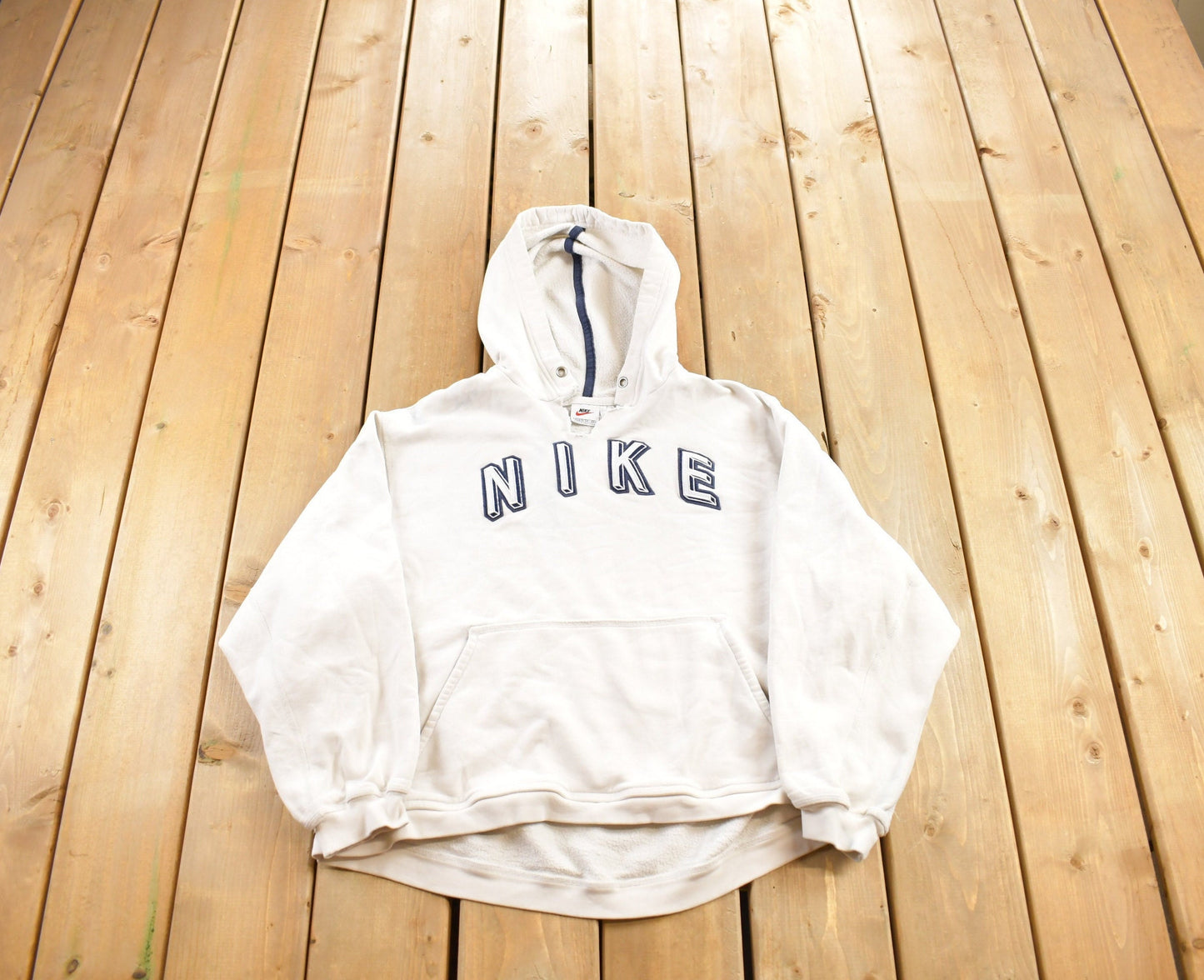 Vintage 1990s Nike Embroidered Hoodie / Naturally Distressed Nike / Athletic Pull Over / White Hoodie /