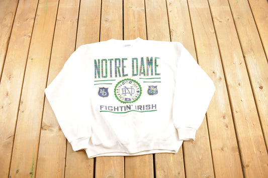 Vintage 1990s Notre Dame Fighting Irish Collegiate Crewneck / Embroidered / NCAA Sweatshirt / Sportswear / Americana/ Made in USA