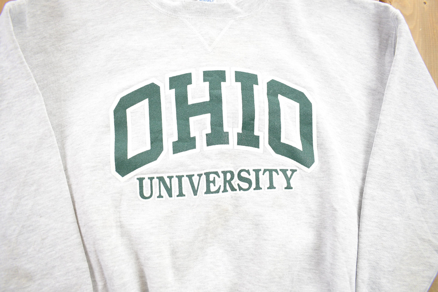 Vintage 1990s Ohio University Crewneck / Embroidered / Russell Athletic  Sweatshirt / Sportswear / Americana / NCAA / Distressed