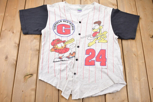 Vintage 1990s Garfield All Stars Baseball Jersey Graphic T-Shirt / 90s Graphic Tee / TV Promo T Shirt / Vintage Garfield / 90s Baseball