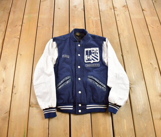 Vintage 1980s Cultural Leather Letterman Varsity Jacket / Patchwork / Streetwear / Two Tone / Patchwork / Embroidered