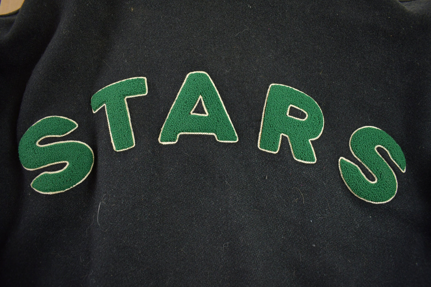 Vintage 1990s Stars Hockey Leather Letterman Varsity Jacket / Patchwork / Streetwear / Embroidered / Black on Black