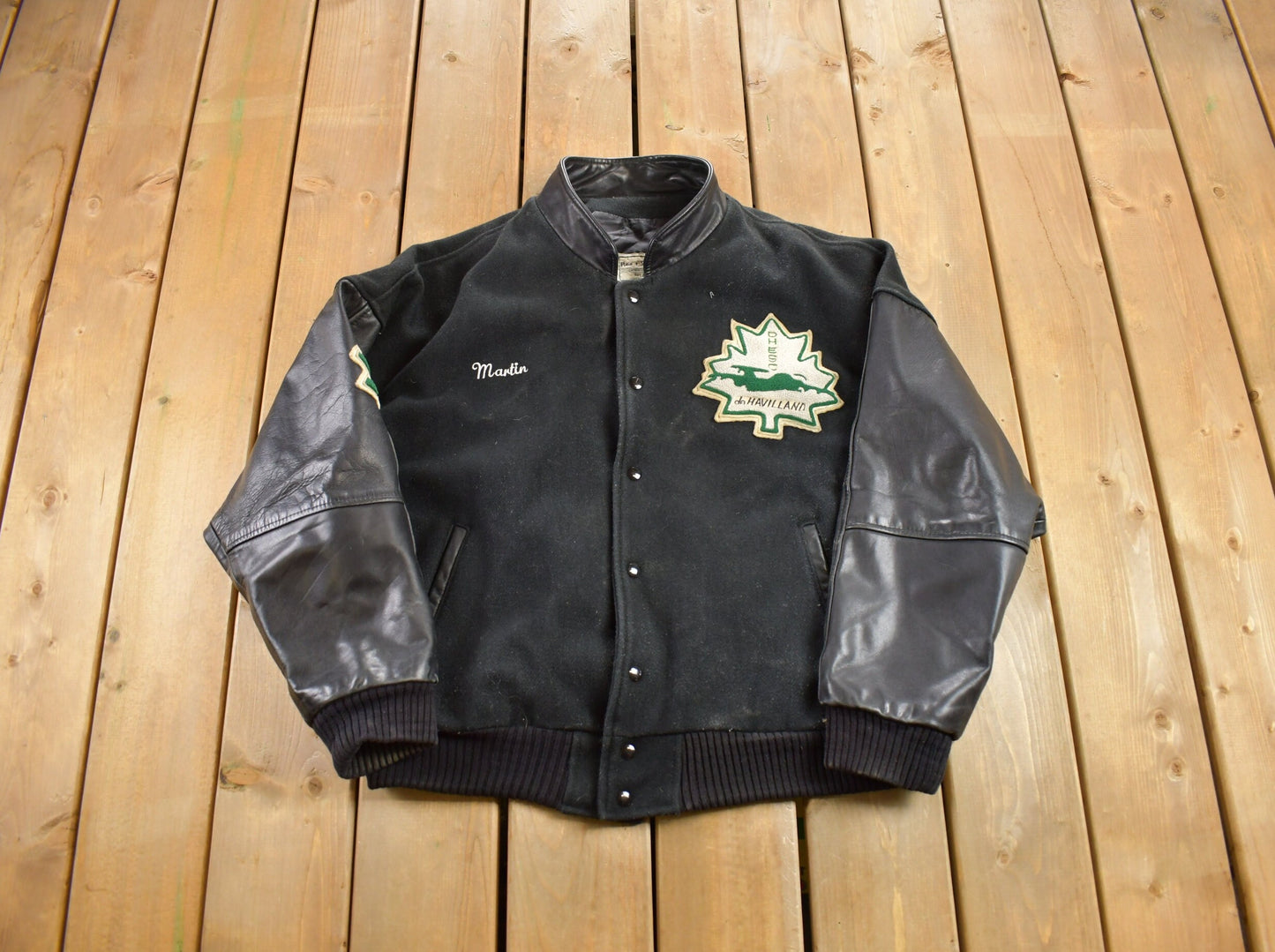 Vintage 1990s Stars Hockey Leather Letterman Varsity Jacket / Patchwork / Streetwear / Embroidered / Black on Black