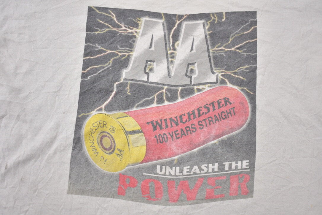 Vintage 1990s Winchester AA Safety First Buckshots Graphic T-Shirt / Streetwear / Retro Style / Single Stitch / Made In USA /