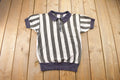 Vintage 1950s Vertical Striped Short Sleeve Quarter Zip Sweater