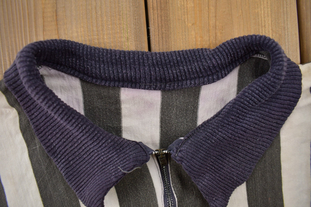 Vintage 1950s Vertical Striped Short Sleeve Quarter Zip Sweater