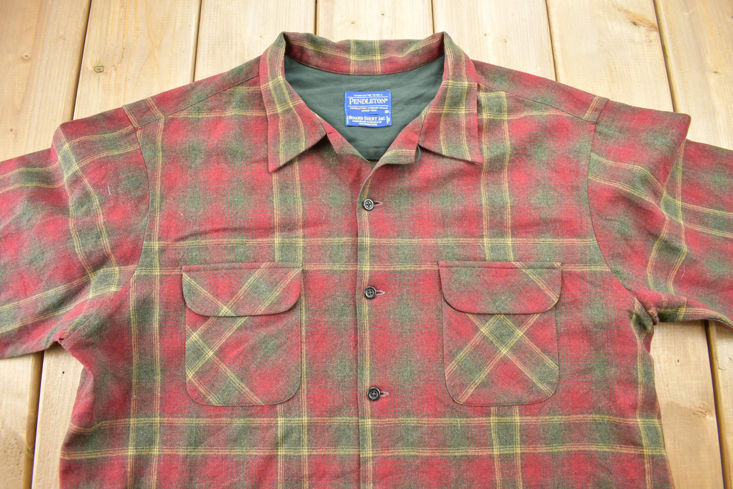 Vintage Y2K Pendleton Plaid Button Up Board Shirt Jac / 100% Virgin Wool / Loop Button / Outdoor / Made In USA / Flannel