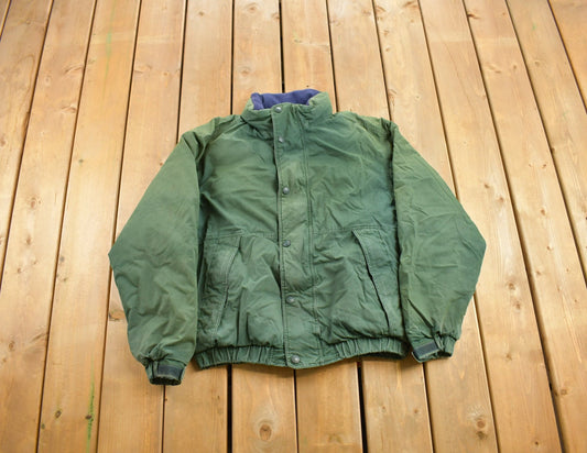 Vintage 1990s Eddie Bauer Green Puffer Jacket / Goose Down Fill / Vintage Bubble Jacket / Embroidered / Eddie Bauer Puffer