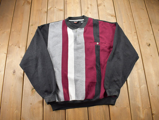 Vintage 1990s Winner Striped Quarter Button Up Sweater / 1990s Button Up / Vintage Flannel / Basic Button Up / Color Block