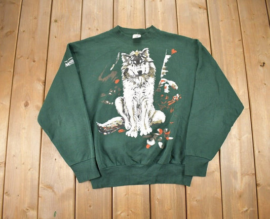 Vintage 1990s Maurice National Park Crewneck Sweatshirt / 90s Crewneck / Souvenir Sweater / Streetwear / Travel And Vacation / Wolf Theme