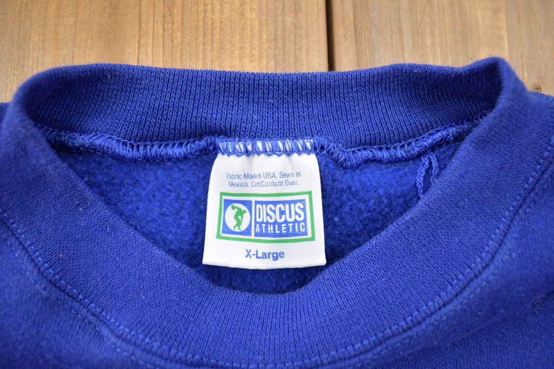 Vintage 1990s Discus Athletic Plain Crewneck Sweatshirt / 90s Crewneck / Made In USA / Plain Blue / Streetwear / 90s Blank