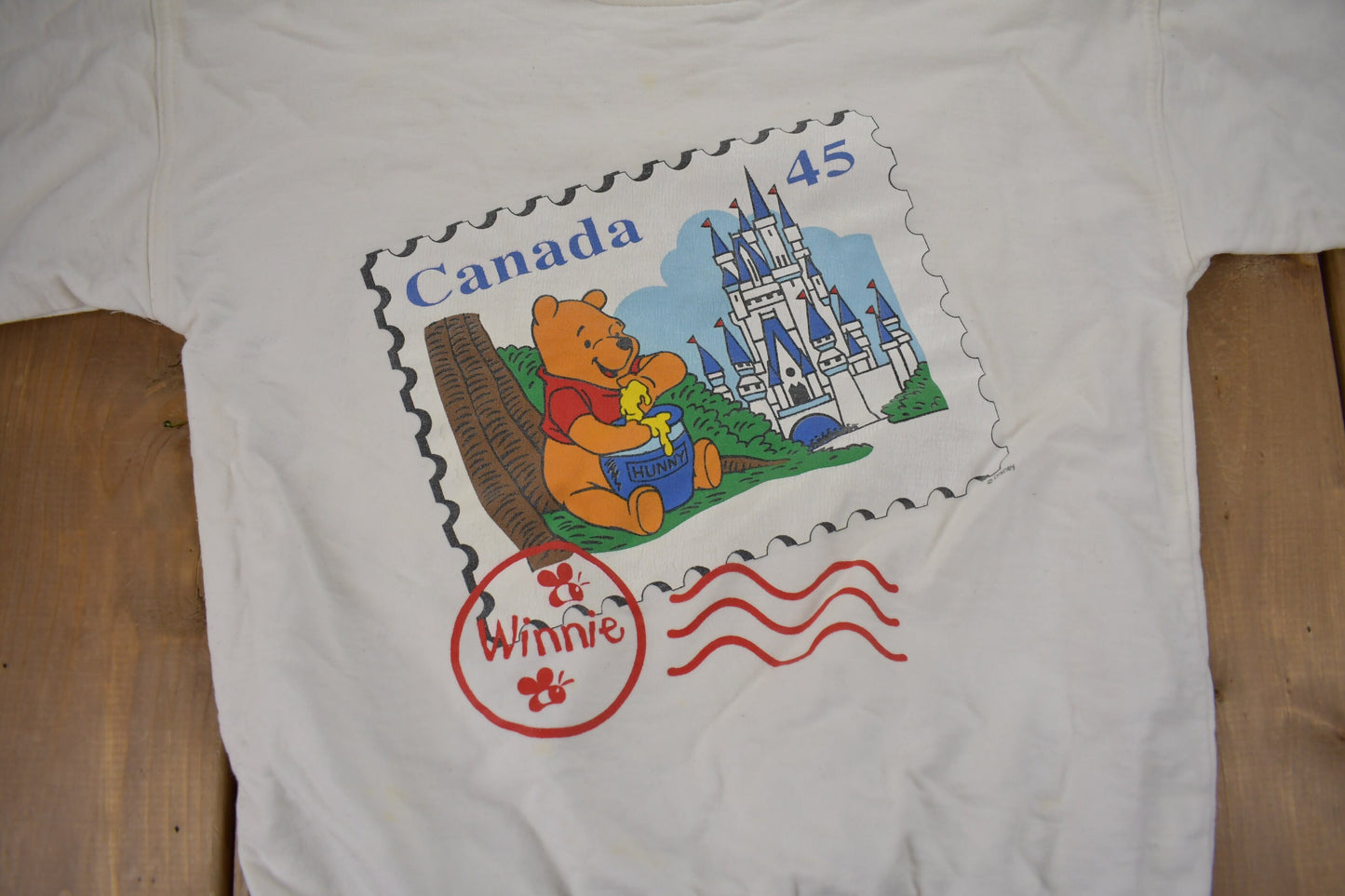 Vintage 1990s Winnie The Pooh Canada Post Card Crewneck Sweater / Vintage Disney / Made In Canada / Vintage Cartoons