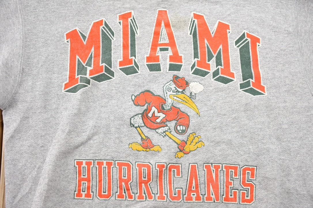 Vintage 1990s University of Miami Hurricanes Grey Collegiate Crewneck / Embroidered / NCAA Sweatshirt / Sportswear / Americana / Made in USA