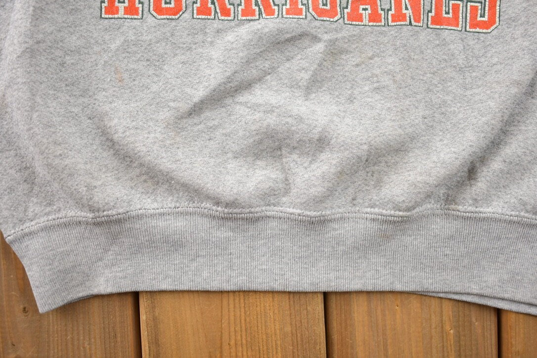 Vintage 1990s University of Miami Hurricanes Grey Collegiate Crewneck / Embroidered / NCAA Sweatshirt / Sportswear / Americana / Made in USA