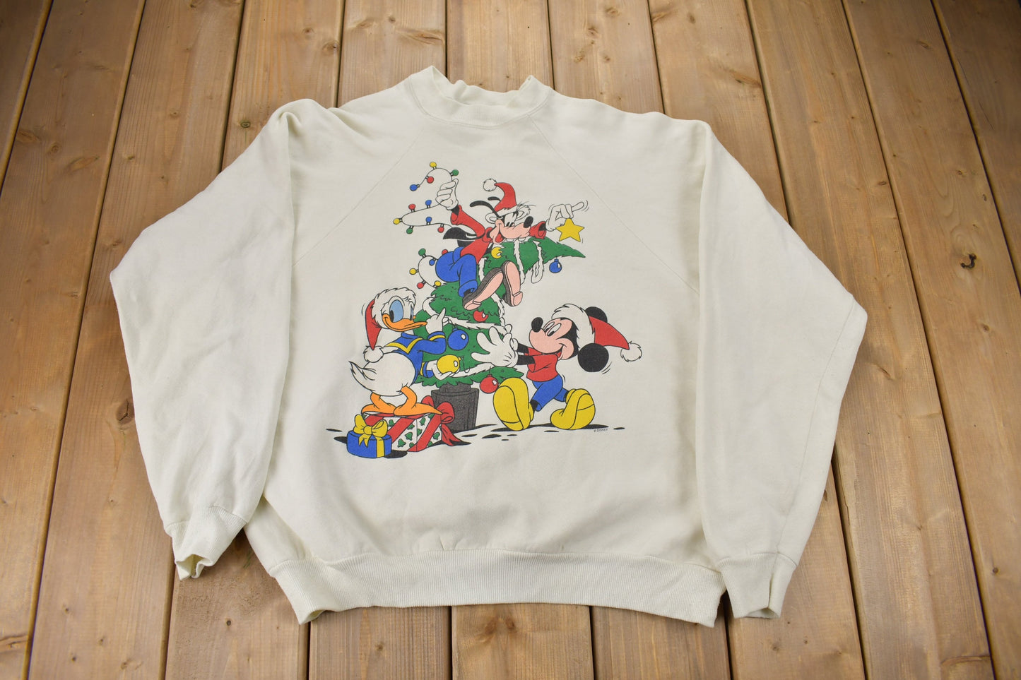 Vintage 1990s Disney's Mickey Mouse Christmas Sweater / 90s Holiday Crewneck / Winter Wear / MADE IN USA