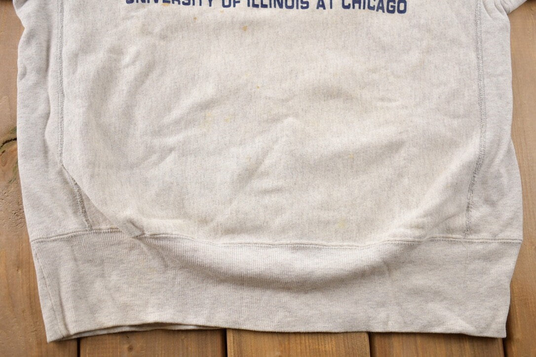 Vintage 1990s UIC University Of Illinois Champion Reverse Weave Crewneck / Collegiate Sweatshirt / Sportswear / Made In USA / Distressed