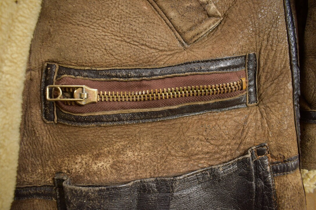 Vintage 1970 Avirex LTD Bomber Pilot Shearling Coat