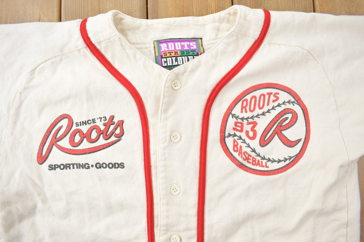 Vintage 1990s Roots Sporting Goods Baseball Jersey / Roots Street Colours / 90s Roots / Made In Canada