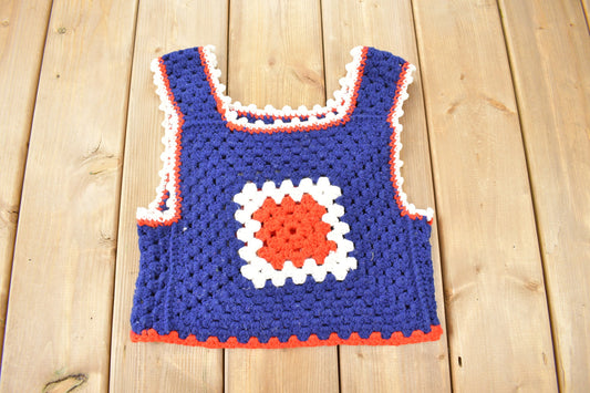 Vintage 1960s Crochet Knitted Tank Top / Vintage Crochet Knit / Abstract Pattern Sweater / True Vintage / Hand Knit / Color Block