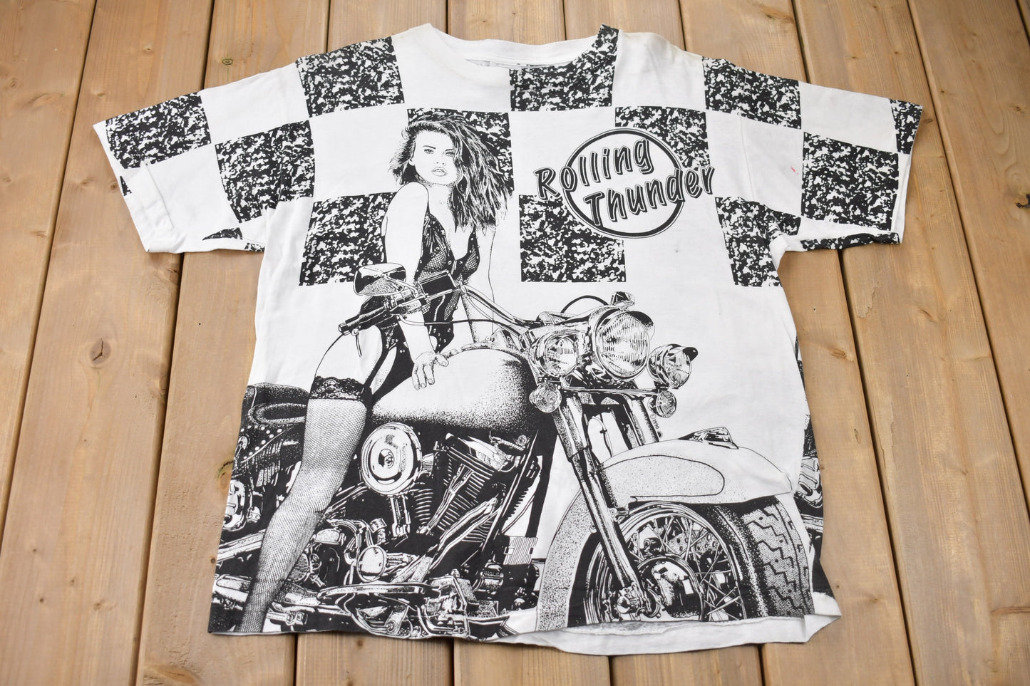 Vintage 1990s Motorcycle Chick Graphic T Shirt / Vintage T Shirt / Streetwear / Graphic Tee / Single Stitch / All Over Print