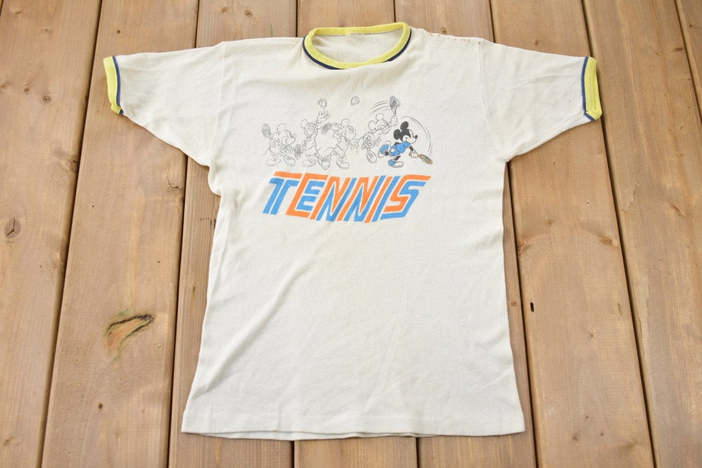 Vintage 1980s Disney Mickey Mouse Tennis Graphic Ringer T-Shirt