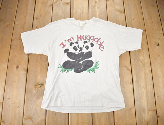 Vintage 1990s I'm Huggable Pandabear Graphic T-Shirt / Made In USA / Single Stitch / Streetwear / Nature T Shirt / Outdoorsman / Cute Shirt