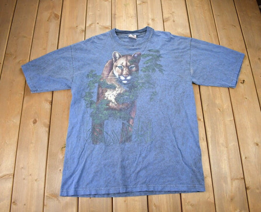 Vintage 1990s Harlequin Mountain Lion Graphic T-Shirt / Made In Canada / Streetwear / Outdoorsman / Wilderness