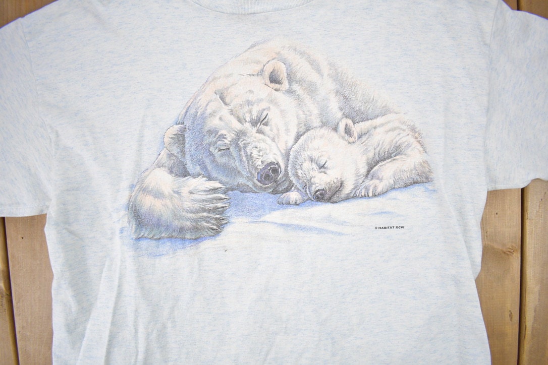 Vintage 1990s Habitat Polar Bear Cubs Graphic T-Shirt / Made In USA / Habitat / Streetwear / Nature T Shirt / Outdoorsman / Wilderness