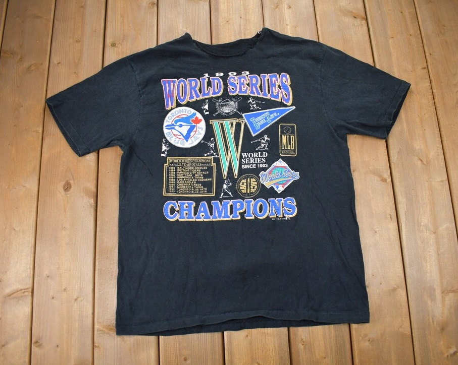 Vintage 1993 MLB Toronto Blue Jays Back To Back World Series Champions T-Shirt Single Stitch