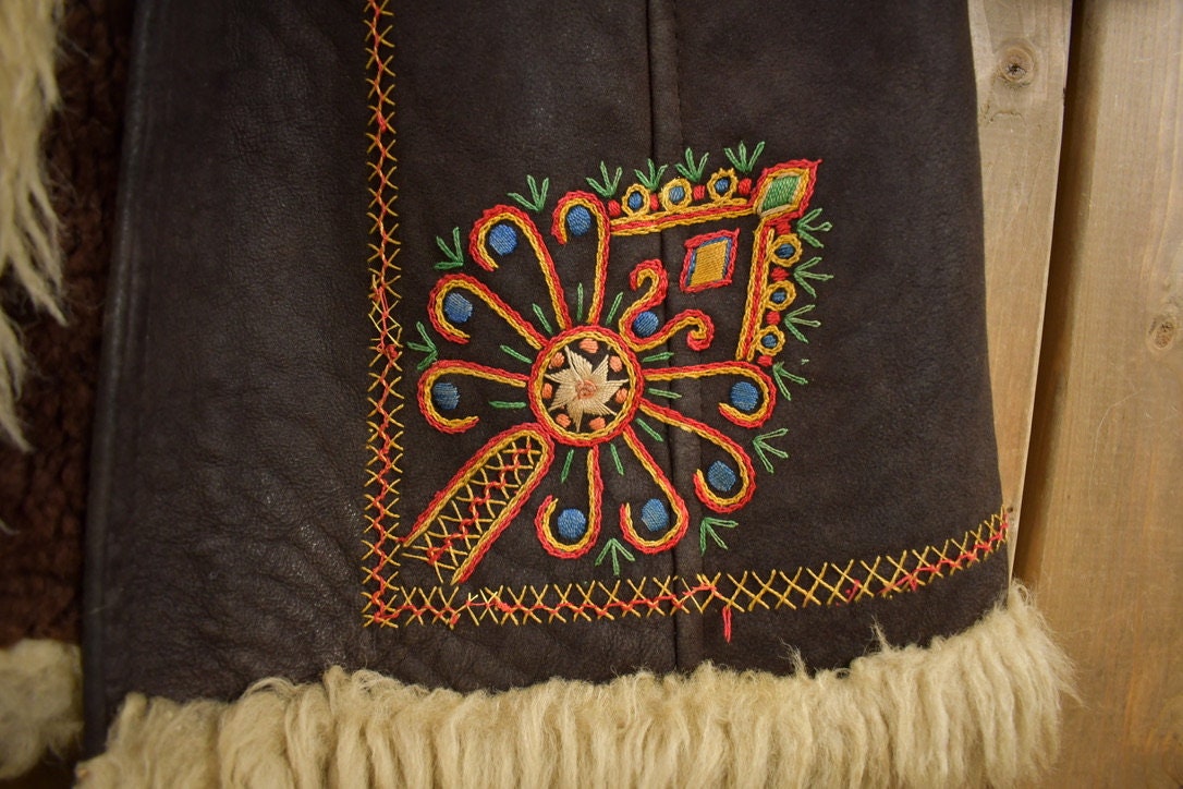 Vintage 1970s Embroidered Fur Coat