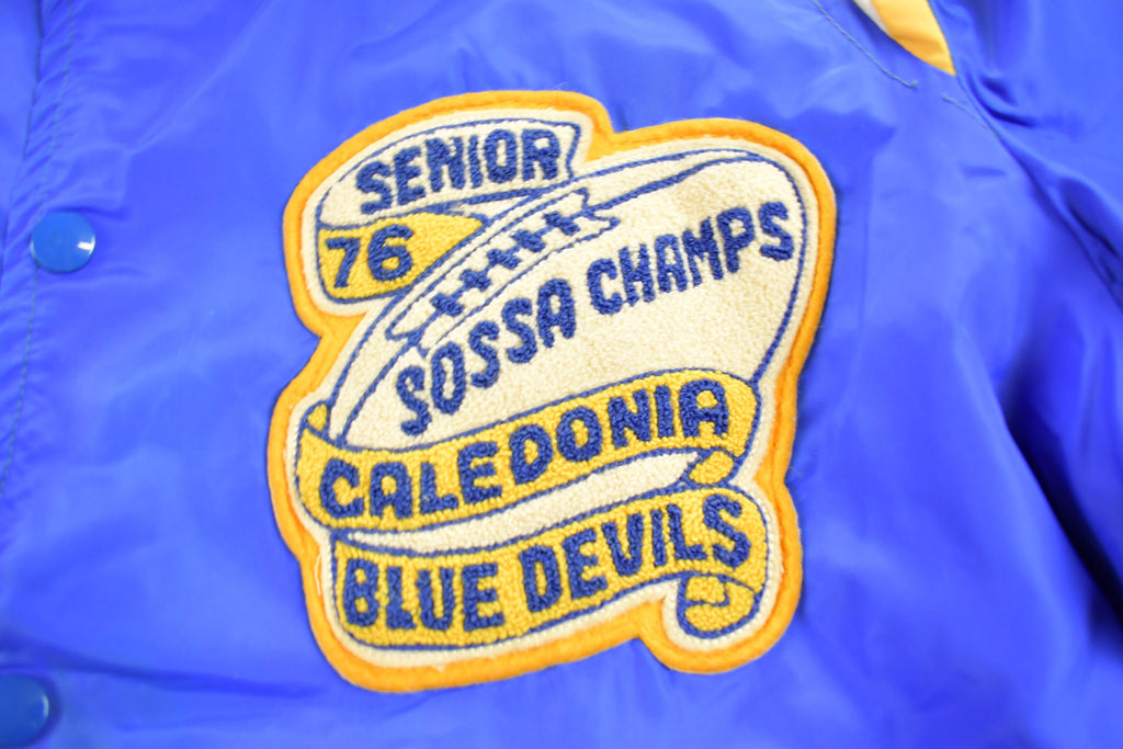 Vintage 1970s Caledonia Blue Devils Satin Bomber Jacket