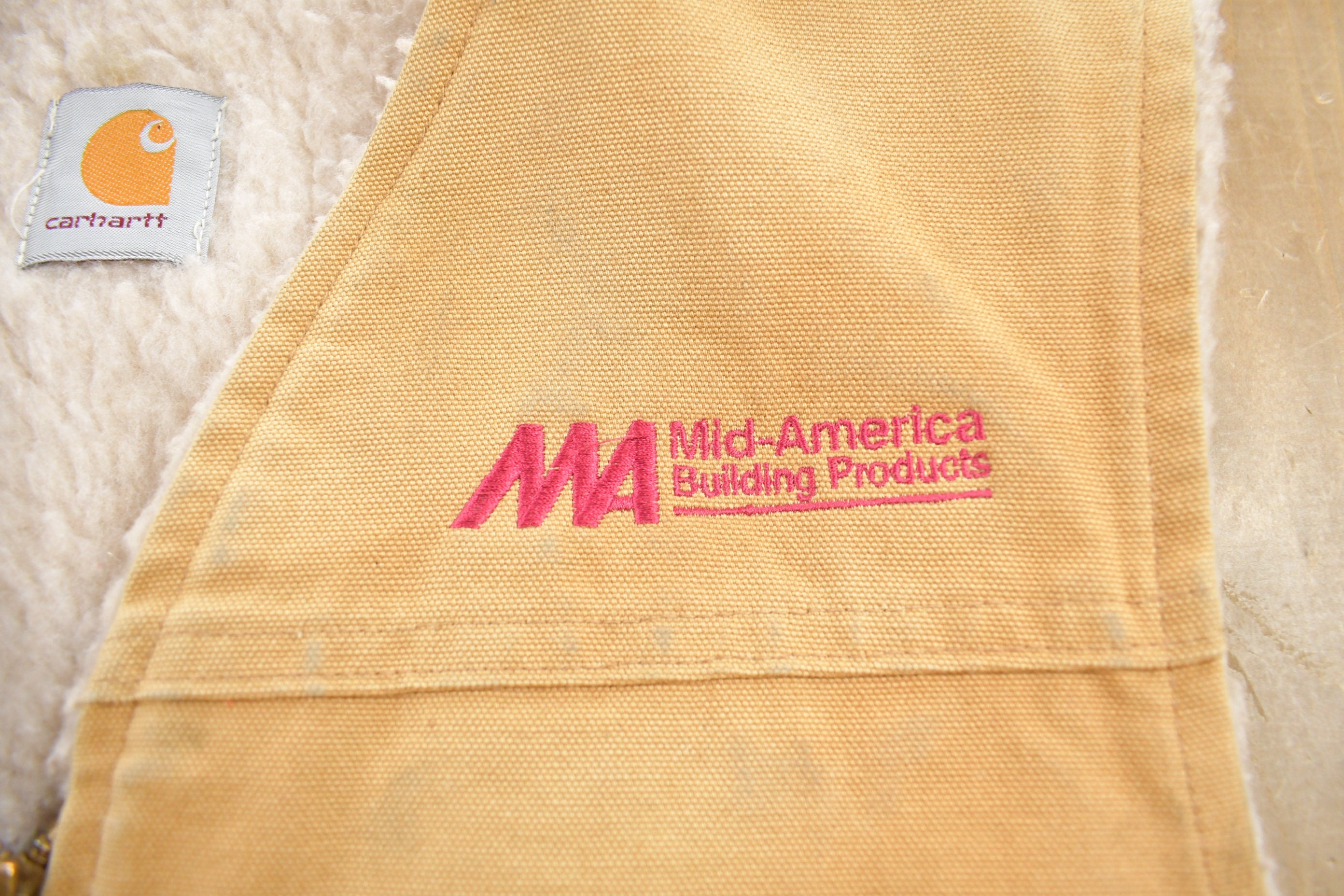Vintage 1980s Carhartt Sherpa Lined Beige Work Vest