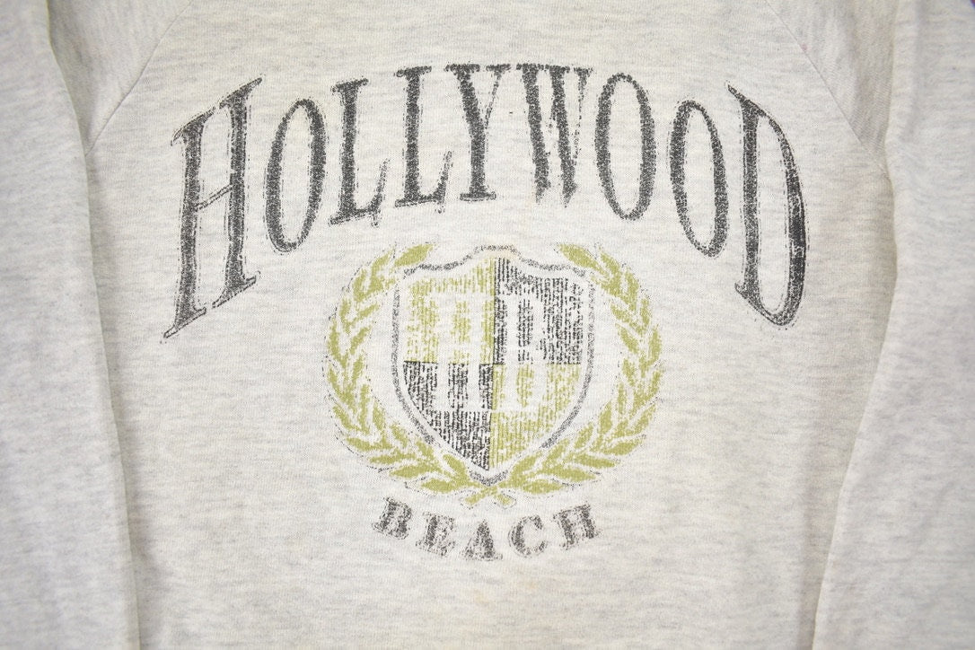 Vintage 1990s Hollywood Beach Crewneck Sweatshirt / 90s Crewneck / Souvenir Sweater / Streetwear / Travel And Vacation