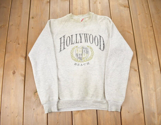 Vintage 1990s Hollywood Beach Crewneck Sweatshirt / 90s Crewneck / Souvenir Sweater / Streetwear / Travel And Vacation