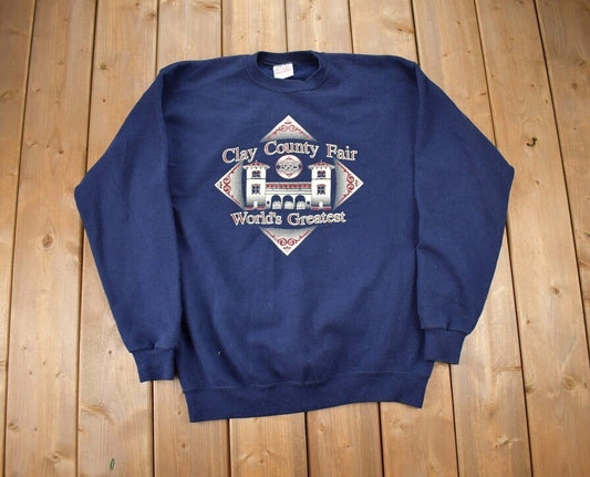 Vintage 1990s Clay County Fair Crewneck Sweatshirt / 90s Crewneck / Souvenir Sweater / Streetwear / Travel And Vacation / Santee Heavyweight