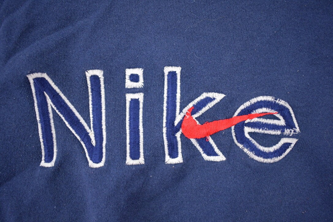 Vintage 1990s Nike Embroidered Mini Swoosh Crewneck Sweatshirt / Vintage Nike / Sportswear / Streetwear / Athleisure / Blue Crewneck