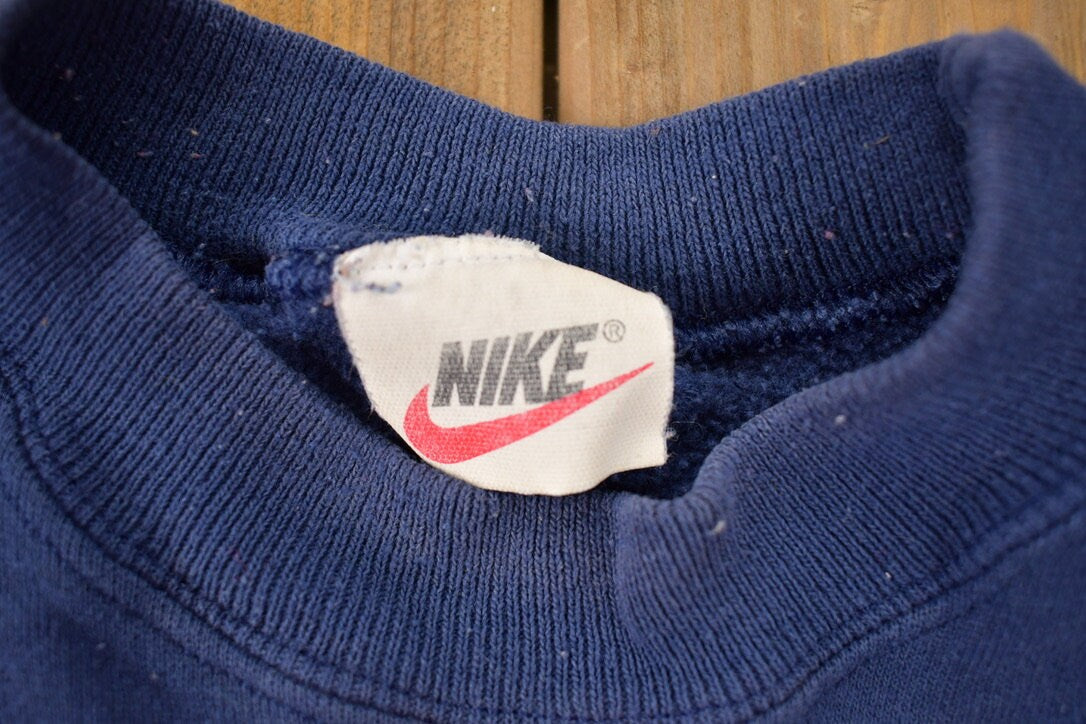 Vintage 1990s Nike Embroidered Mini Swoosh Crewneck Sweatshirt / Vintage Nike / Sportswear / Streetwear / Athleisure / Blue Crewneck