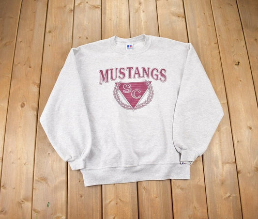 Vintage 1990s Russell SC Mustangs University Collegiate Crewneck / Embroidered / NCAA Sweatshirt / Sportswear / Americana