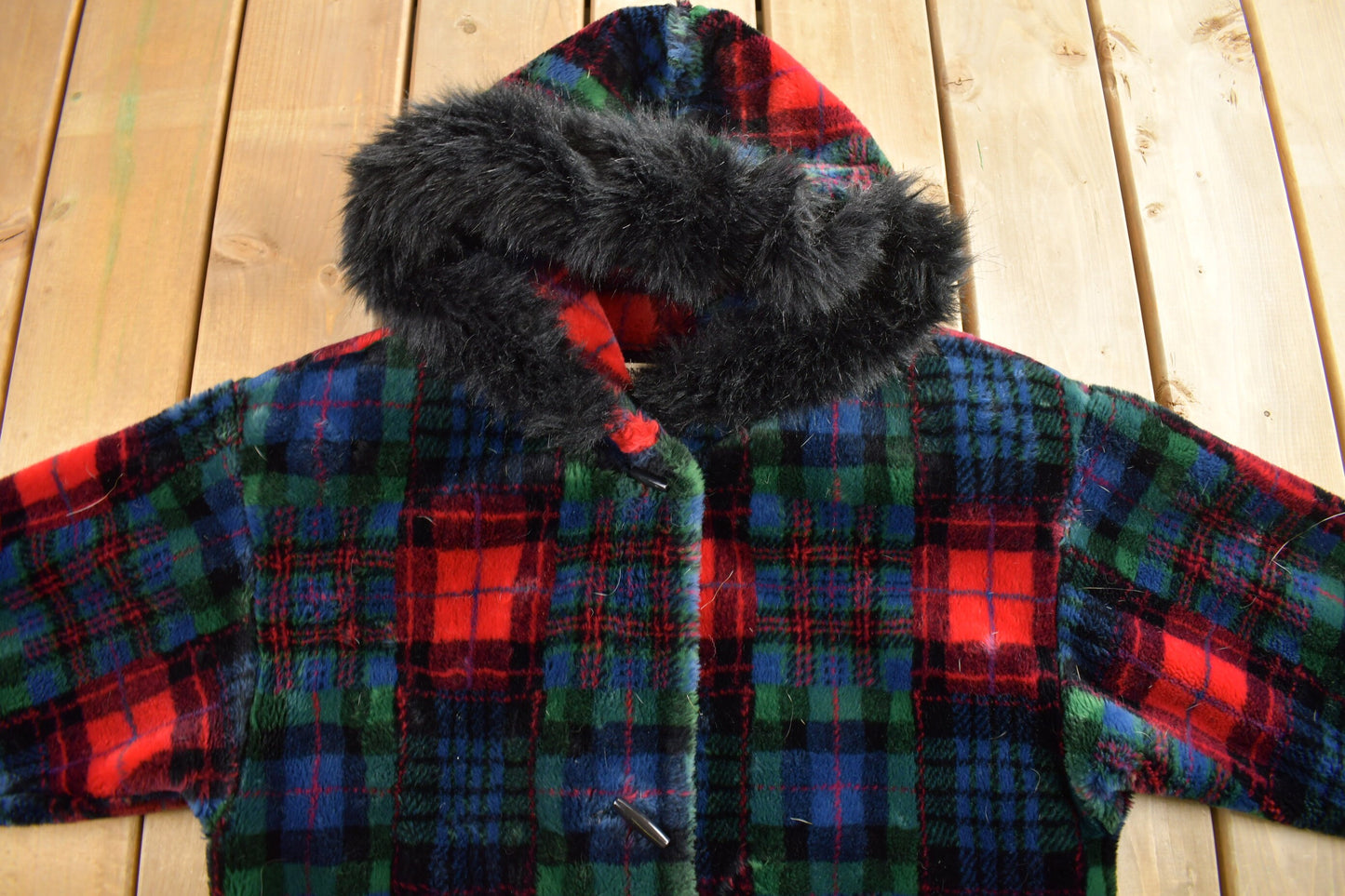 Vintage 1980s Donny Brook Plaid Jacket / Wool Jacket  / Overcoat / Winter Jacket / Plaid / Made In USA / Fur Collar